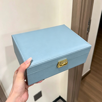 Boîte de rangement élégante en cuir PU pour bijoux, pour bagues, colliers, boucles d'oreilles, montres, ensemble de bijoux pour femmes, emballage double couche, grande boîte