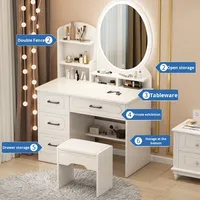 Coiffeuse intelligente avec miroir LED 3 couleurs, lumière blanc chaud, armoire de rangement à quatre tiroirs, petite table de maquillage, ensemble de meubles de maquillage