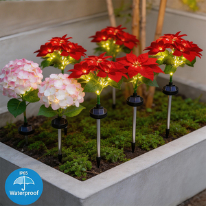 Luz LED Solar con Forma <span class=keywords><strong>de</strong></span> Flor <span class=keywords><strong>de</strong></span> Pascua Artificial, Resistente al Agua IP65, para Jardines, Céspedes y Patios Navideños - Product Image 5
