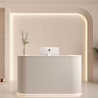 Comptoir de réception carré pour salon de beauté, en MDF blanc, avec rétroéclairage LED, logo gravé sur mesure, durable, écologique, contemporain