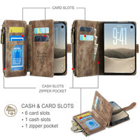 Étui CaseMe 3 en 1 pour iPhone Duo avec 6 emplacements pour cartes + 1 fermeture éclair + 1 emplacement pour argent liquide, portefeuille multifonctionnel pour iPhone Duo