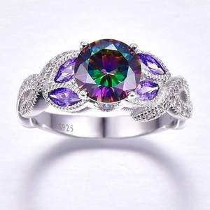 Anillo de compromiso romántico con forma de flor en plata S925 con circonita para mujer, engaste pavé, montura de puntas, chapado en rodio. - Product Image 2