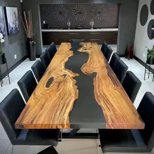 MORE DESIGN Factory Direct Luxury Solid Walnut Wood Cafe Kitchen Restaurant Coffee River Epoxy Resin Slab Dining Table