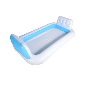 Piscine gonflable <span class=keywords><strong>en</strong></span> <span class=keywords><strong>PVC</strong></span> avec dossier, lit flottant pour bronzer, bleu et <span class=keywords><strong>blanc</strong></span>, baignoire extérieure, piscine familiale pour jeux aquatiques - Product Image 3