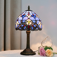 Lampe de table Tiffany en verre teinté, faite à la main, lampe de chevet, lampe de nuit, art antique, salon, chambre à coucher, bureau
