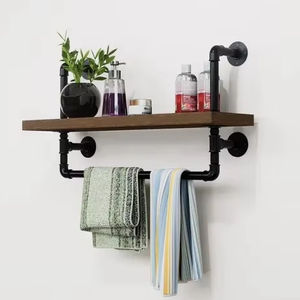 Estante de pared de tubería industrial con toallero estante flotante de madera rústica para baño, cocina o almacenamiento de entrada decoración de granja - Product Image 2