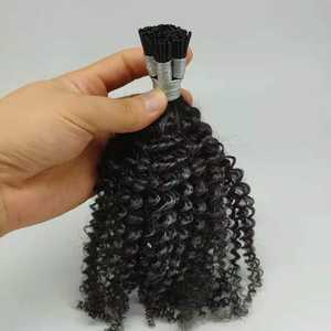 Venta caliente de alta calidad sin procesar K Tip Hair 100% cabello humano vietnamita Afro rizado I Tip extensión de cabello Color negro Natural - Product Image 2