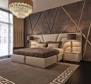 Luxe Decoratie Hotel Slaapkamer Achtergrond Muur Stof Lederen Kussen Bekleding Wandpanelen