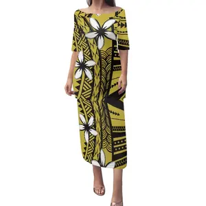 Özel tasarım kadın giyim 2023 Samoan pupusi Polynesia tarzı zarif parti için tatil elbisesi kadın rahat yaz 2 Set