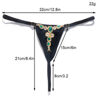 String Tanga avec strass verts Sexy Micro culotte noire taille mi-haute pour femme String T-back avec bijoux en cristal