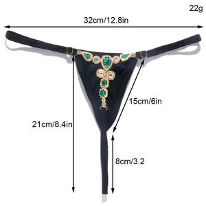 <span class=keywords><strong>Perizoma</strong></span> con Strass Verdi Sexy Mutandine Nere a Vita Media Micro Tanga con Cristalli Gioiello per <span class=keywords><strong>Donna</strong></span> - Product Image 5