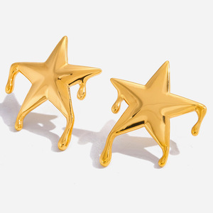 ต่างหูรูปดาวห้าแฉกเหลวสีทอง ทำจากสแตนเลสสตีล ของขวัญเครื่องประดับแฟชั่น - Product Image 1