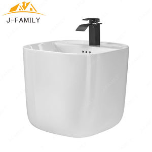 韩国市场批发一体式壁挂陶瓷盆浴室圆形盆 - Product Image 1