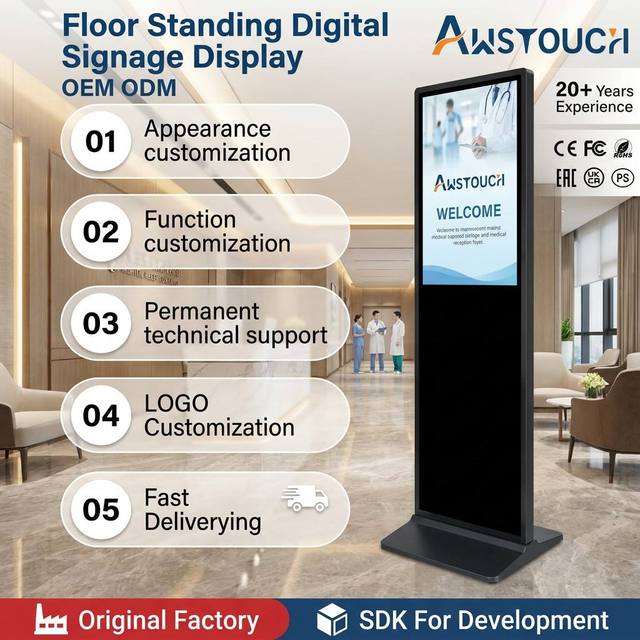 32 Inch Floor-Standing Interactive Digital Signage Kiosk for Advertising and Information Display