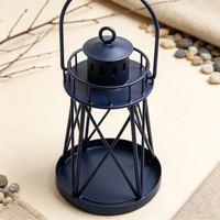 Lanterne en métal bleu, porte-bougie, base ronde, lanterne portable en fer pour la décoration de table à la maison, mariage, fête