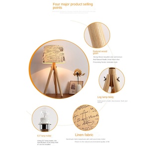 Lámpara de mesa de madera LED moderna con pantalla de madera alta CRI 95 5 años de garantía-Diseño de trípode para dormitorio y sala de estar - Product Image 5
