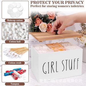 Boîte de rangement en bois pour salle de bain avec couvercle, organiseur rectangulaire pour tampons avec compartiments pour toilettes et buanderie - Product Image 3
