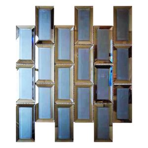 Luxe Perle Blanc Bord Biseauté <span class=keywords><strong>Miroir</strong></span> Cristal Verre Mosaïque Mur 3D <span class=keywords><strong>Effet</strong></span> Ruban Décor Moderne Métal Texture Verre Mosaïque Carreaux - Product Image 5