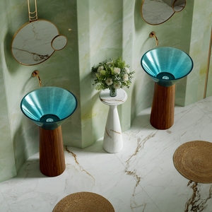 Lavandini in resina colorata di cristallo e grana di legno in <span class=keywords><strong>acciaio</strong></span> inossidabile combinazione di piedistallo Free Standing Art <span class=keywords><strong>lavandino</strong></span> <span class=keywords><strong>bagno</strong></span> lavabo - Product Image 6