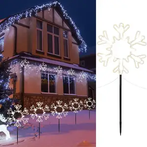Рождественский уличный фонарь на колышке для дорожек, 8,5 дюйма, 5 упаковок, сказочные светодиодные фонари 8 футов, 60 светодиодов, водонепроницаемые снежинки с питанием от батарейки