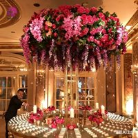 Grands centres de table, support doré pour arbre à fleurs, 8 pieds de haut, support à fleurs doré, toile de fond de mariage, décoration de réception, fournitures de fête
