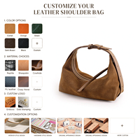 Sac bandoulière demi-lune en suède de vache véritable pour femme, sac hobo souple en cuir véritable, vente en gros OEM