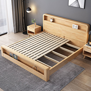 Full <b>Solid</b> <b>Wood</b> <b>Bed</b> Bedroom White 1.8m Double Modern Contracted Small Family 1.5m Single TM-912 Factory Wholesale Modern Upholst - Product Image 2