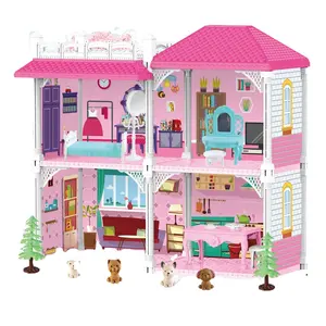 Casa de bonecas de luxo para meninas, acessórios de castelo, móveis de plástico para meninas, casa de brincar com 4 quartos, 1 princesa, 2024, ideal para meninas, ideal para o ver e ouvir