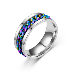Anello in acciaio al titanio da 8mm all'ingrosso di alta qualità per uomo ruota l'anello in acciaio inossidabile 316L rotante a catena - Product Image 6
