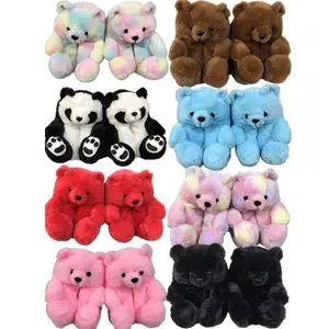 Venta al por mayor los niños adultos oso de peluche zapatillas de peluche de juguete