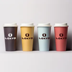 LOKYO Eco friendly pla vasos desechables de cafe to go custom logo disposable coffee tea paper cup