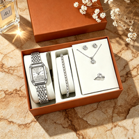 Jam Tangan Quartz Wanita Modern Urban Chic Set Kalung Liontin Batu Solitaire Trendi Anting Cincin 8 Warna Influencer