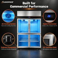 Réfrigérateur commercial à 4 portes vitrées en acier inoxydable, vitrine réfrigérée verticale pour restaurant et cuisine