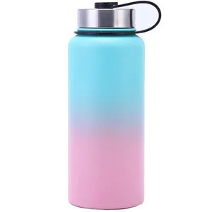 不锈钢彩虹真空杯草帽便携式双层真空太空瓶运动水瓶时尚水瓶