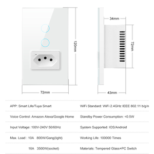 Tuya 1/2 Gang Wifi Smart Home Interruptores de pared de luz táctil inalámbricos Brasil Smart Socket e interruptores funcionan con Alexa <span class=keywords><strong>Google</strong></span> <span class=keywords><strong>Hom</strong></span> - Product Image 6