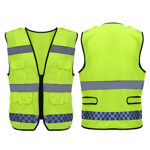 เสื้อกั๊กสะท้อนแสงแบบถักลายสก็อตสีน้ำเงิน <span class=keywords><strong>แถบ</strong></span>สะท้อนแสง 3 <span class=keywords><strong>แถบ</strong></span> 8 กระเป๋า ซิป เสื้อกั๊กนิรภัย - Product Image 1