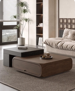 Tavolino da Caffè MYUZ Retrattile Quadrato con Contenitore, Stile Mid-Century Moderno, Colore <span class=keywords><strong>Noce</strong></span>, per Salotti di Piccoli Appartamenti - Product Image 3