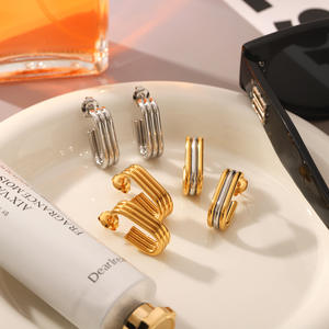 KITI Trendy Geometrik Çubuk U Şekli Karışık Altın Gümüş Paslanmaz Çelik Minimalist Halka Küpeler - Product Image 3