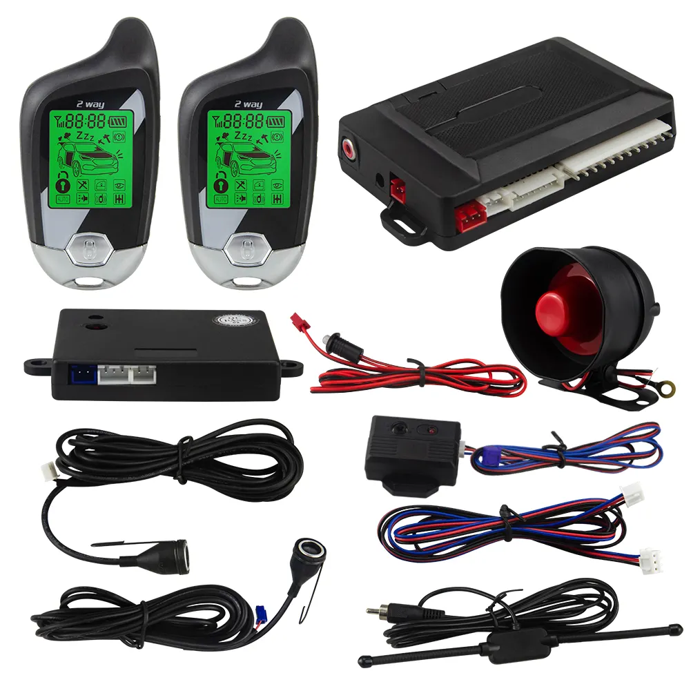 Easyguard alarme automotivo lcd, 2 vias, sistema de alarme automotivo, sensor ultrassônico, alarme de choque, vibração, aviso