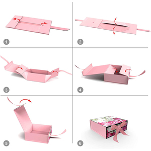 Caja de cartón de regalo con estampado Floral romántico, tapa magnética, caja de papel de regalo plegable de papel artesanal con cinta - Product Image 5