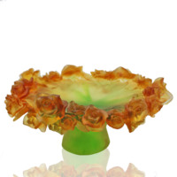 Fengmingliuli Art Crystal Glass Plate met bloemmotief, letterpressdruk, gegraveerd, dienblad voor gedroogd fruit - rond, transparant design