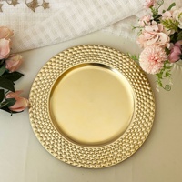 Assiette de présentation décorative en plastique non toxique, écologique, dorée, de style occidental, de luxe léger, 13 pouces, pour mariages, transfrontalière