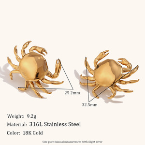 Wholesale Waterproof Hypoallergenic Stainless Steel <strong>Jewelry</strong> Cute Gold Plated Small <strong>Crab</strong> Stud Earrings for Women - Product Image 5