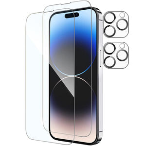 Protection d'écran en verre trempé transparente 2 en 1 personnalisée pour téléphone portable, protection d'objectif d'appareil photo pour iPhone 15 16 16E Pro Max Plus - Product Image 1