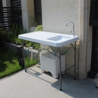 Table pliante de jardin en plastique portable pour l'extérieur Table de ferme pour le camping Table de nettoyage pour poissons