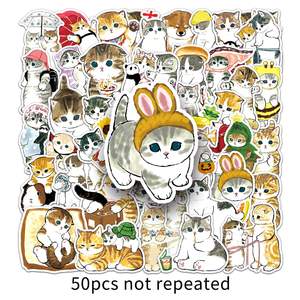 50PCS Divertido lindo dibujo animado pintado a mano <span class=keywords><strong>Kitty</strong></span> calcomanías bastante encantador gato travieso calcomanías - Product Image 3