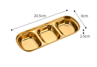 Plat à condiments carré en acier inoxydable 304, plateau à condiments coréen pour barbecue, plateau multifonctionnel à trois compartiments, plaque chauffante de luxe légère