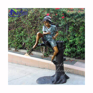 Personalizado al aire libre hogar jardín decoración tamaño real fundición latón bronce <span class=keywords><strong>escultura</strong></span> <span class=keywords><strong>pescador</strong></span> niño pesca estatua <span class=keywords><strong>escultura</strong></span> para la venta - Product Image 6