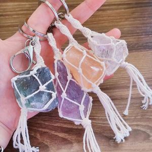 Rose Quartz natural Stone Keychain Raw Crystal Keychain Crafts gemstone natural mixed quartz rough raw natural stone keychain