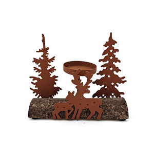 Rustic Metal <b>Christmas</b> Candle Holder With Deer And Pine <b>Trees</b> <b>Tabletop</b> Decoration Cheap Price Accent Metal Decorative Objects - Product Image 1